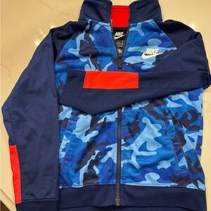 Nike Kids Blue and Red/ Orange Camo sweater